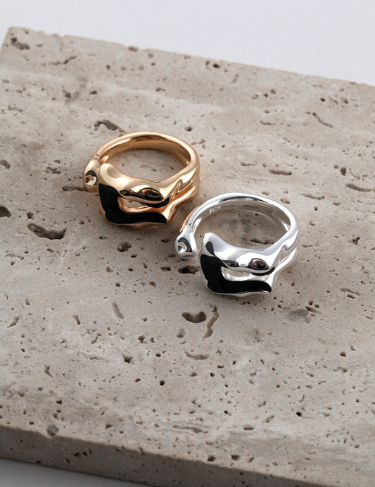 Sterling silver dripping glaze rings， irregular and niche design